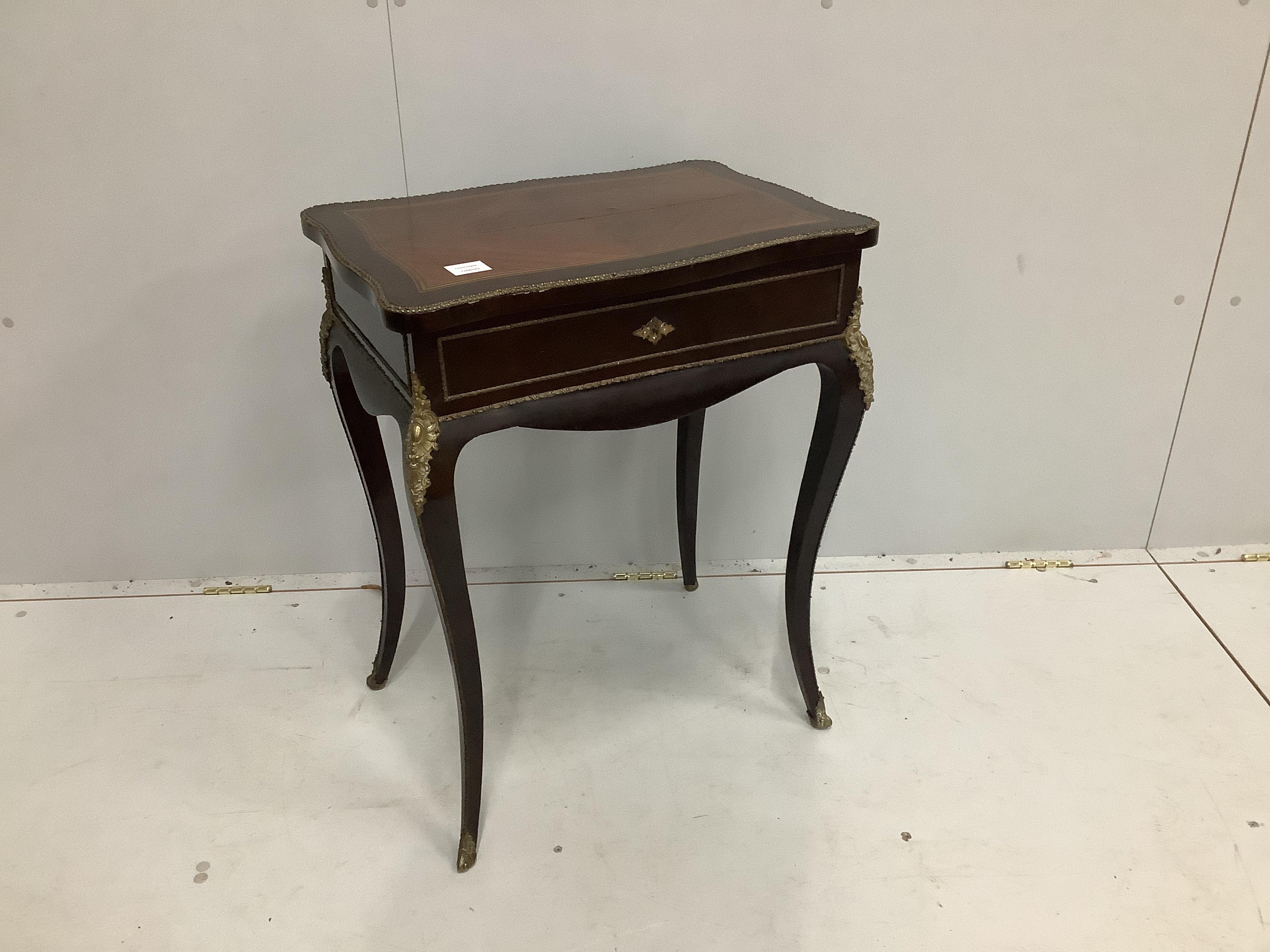 A 19th century French gilt metal mounted and brass inlaid enclosed dressing table, width 57cm, depth 41cm, height 72cm